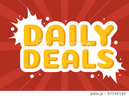 Daily Deals of The Day with Decorative Lettering Text Style for Poster or Label in Flat Cartoon Hand Drawn Background Templates Illustration Daily Deals of The Day with Decorative Lettering Text Style for Poster or Label in Flat Cartoon Hand Drawn Background Templates Illustration 97540194