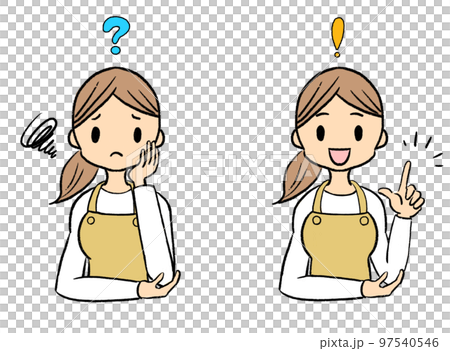 Illustration set of a woman who solves troubles and doubts-housewife in apron 97540546