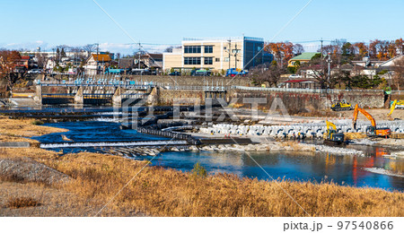 河川工事　木組みの床止め工事　床固め工事 97540866