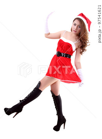 asian woman in santa for happy christmas asian woman in santa for happy christmas 97541621