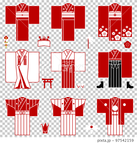 Vector kimono icon set New Year's graduation ceremony shrine maiden kimono bride kakukakushi top and bottom kimono kimono furisode 97542159