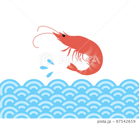 海の上で跳ねるエビのイラスト 海の上で跳ねるエビのイラスト 97542659
