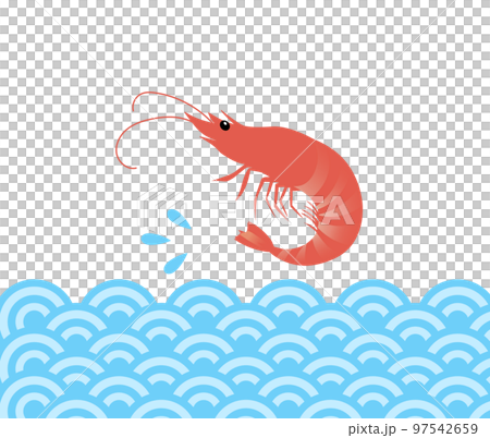 海の上で跳ねるエビのイラスト 海の上で跳ねるエビのイラスト 97542659