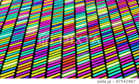 3d render. 3d abstract creative festive background multicolored columns flashing different colors randomly. Cartoon style. Columns creative bg 97542967