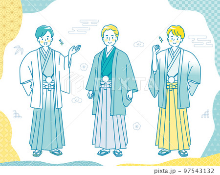 袴姿の男性の全身イラスト素材セット 97543132