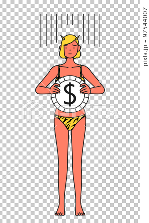 匯兌損失和美元貶值的形象，穿著虎紋比基尼的紅魔女，傳統活動，節分 97544007