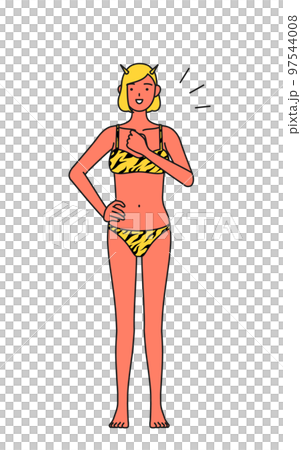 穿著虎紋比基尼的紅色惡魔女人撞到她的胸部，傳統活動，Setsubun 97544008