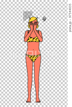 穿著虎紋比基尼的紅魔女，情緒低落，遮住臉，傳統活動，節分 97544035