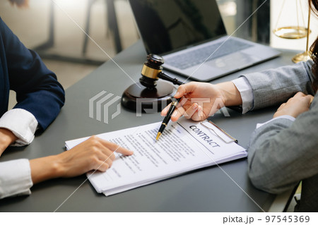 Business and Male lawyer or judge consult having team meeting with client, Law and Legal services concept.Customer service good cooperation Business and Male lawyer or judge consult having team meeting with client, Law and Legal services concept.Customer service good cooperation 97545369
