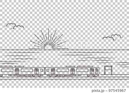 海と電車　モノクロ 97545967