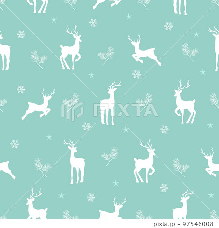 Seamless christmas pattern with reindeers and snowflakes. Beautiful winter or New Year background. Vector illustration in flat cartoon style. Perfect for fabric, package paper, wallpaper, textile 97546008