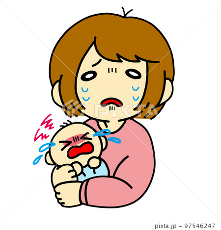 赤ちゃんが泣き止まなくて困る産後うつのお母さん 97546247