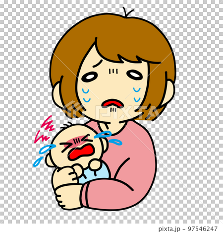 赤ちゃんが泣き止まなくて困る産後うつのお母さん 97546247