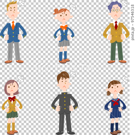 憤慨する制服姿の男子学生と女子学生のセット 97546318