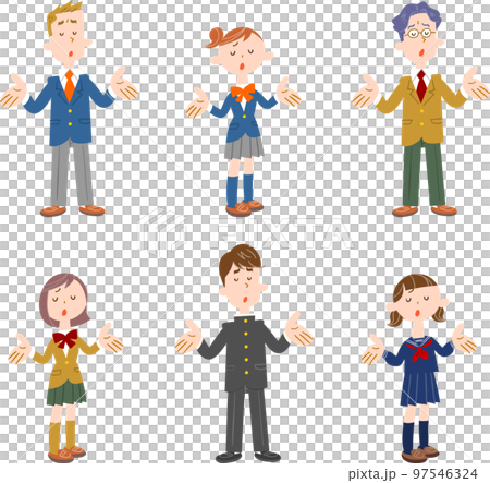 呆れる制服姿の男子学生と女子学生のセット 97546324