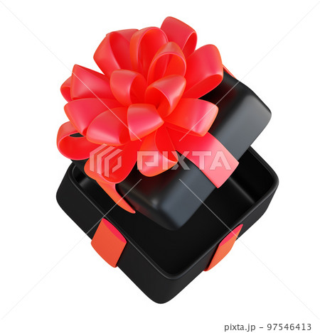 Realistic Black Gift Box With Red Ribbon Bow....のイラスト素材 [97546413] - PIXTA