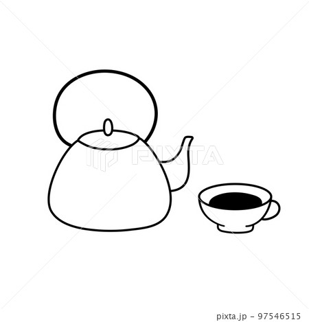 Doodle kettle and cup with tea. Cute vector illustration isolated on white. 97546515