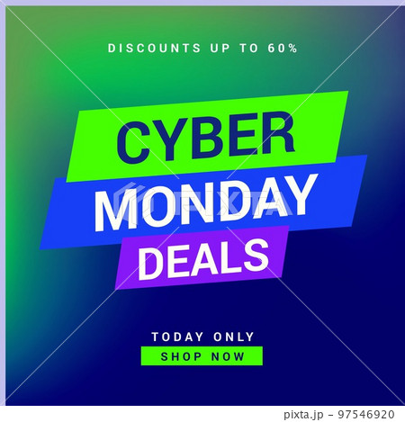 Square picture of cyber monday discounts up to 60 percent text over colorful background 97546920