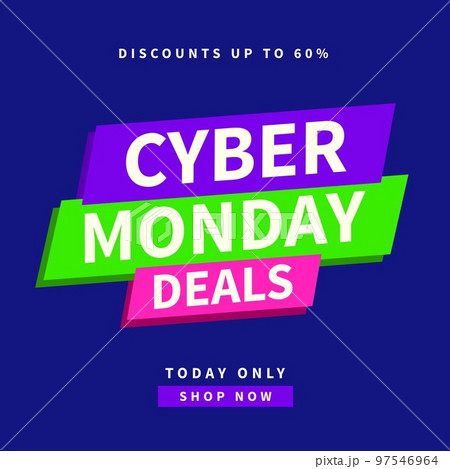 Square picture of cyber monday discounts up to 60 percent text over colorful background Square picture of cyber monday discounts up to 60 percent text over colorful background 97546964