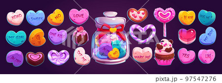 Candy hearts, Valentines day sweets, lollipop 97547276