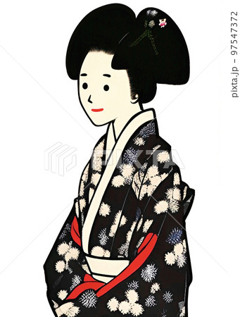 浮世絵/キャラクター/日本人/日本人女性/江戸時代/着物/のイラスト素材