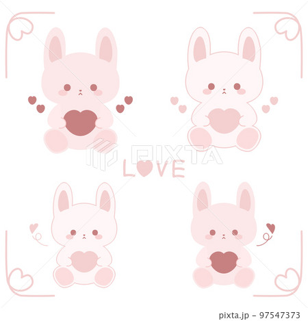 ハートとかわいいうさぎのイラストセット 97547373