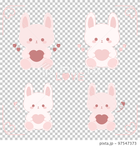 ハートとかわいいうさぎのイラストセット 97547373