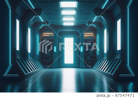 幻想的な青色が印象的な近未来的に作られた部屋 幻想的な青色が印象的な近未来的に作られた部屋 97547471