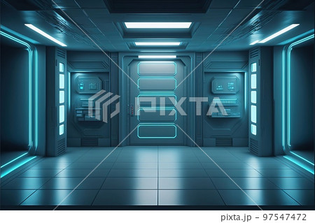 幻想的な青色が印象的な近未来的に作られた部屋 97547472