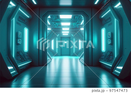 幻想的な青色が印象的な近未来的に作られた部屋 幻想的な青色が印象的な近未来的に作られた部屋 97547473