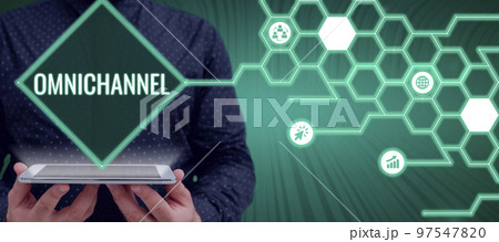 Text caption presenting Omnichannel. Business concept type of retail that integrates the different methods of shopping Text caption presenting Omnichannel. Business concept type of retail that integrates the different methods of shopping 97547820