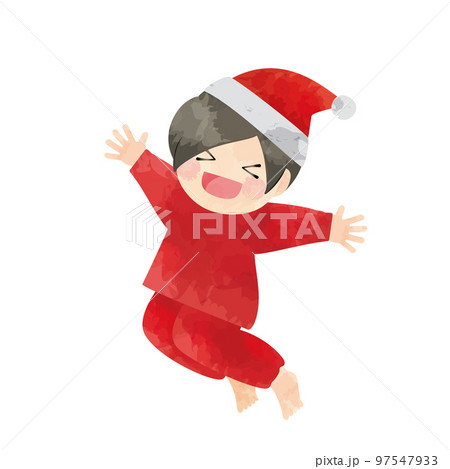 サンタクロースのパジャマでジャンプする子ども（ラスターのみ） 97547933