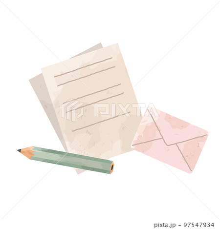 鉛筆とレターセットのイラスト（ラスターのみ） 97547934