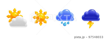 Cartoon Weather Icons in 3d Realistic Style Cartoon Weather Icons in 3d Realistic Style 97548033