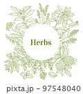 Round Template with Herbs in Hand-Drawn Style 97548040