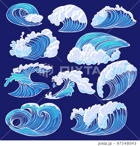 Graphic Hand Drawn Sea Waves Graphic Hand Drawn Sea Waves 97548043