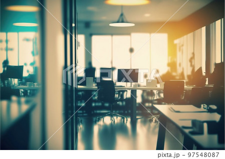 仕事中の風景とブラー処理と幻想的な雰囲気が印象的なビジネスのイメージアート 97548087