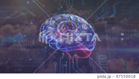 Image of motherboard and brain in digital space Image of motherboard and brain in digital space 97550018