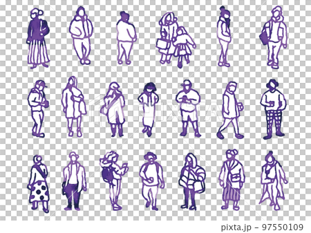 街の人々、大勢のセット。手描きのベクターデータ。 街の人々、大勢のセット。手描きのベクターデータ。 97550109