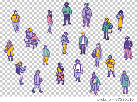 城市人，人群集。手繪矢量數據。 97550110