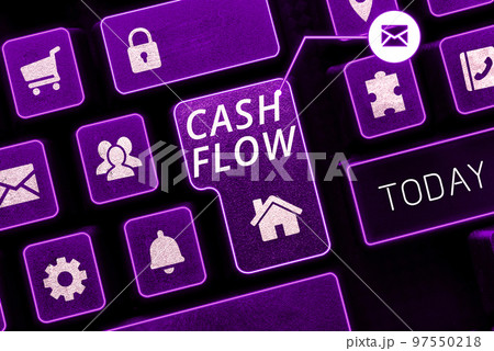 Hand writing sign Cash Flow. Word Written on Movement of the money in and out affecting the liquidity 97550218