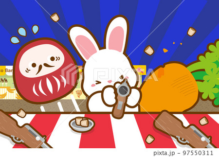 みんなで射的＿初詣の縁日＿年賀状素材＿紺色 97550311