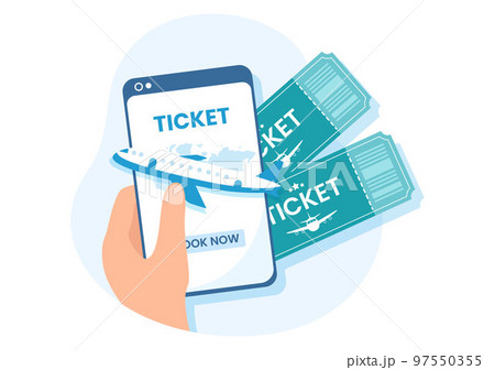 Online Travel Ticket Store Through transportation and Journey Provider App for Booking in Flat Cartoon Hand Drawn Template Illustration 97550355