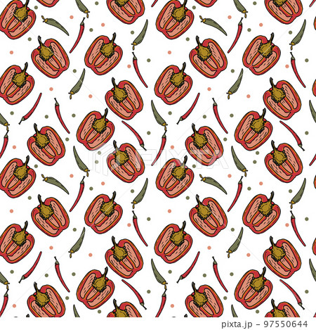 Vector Panasian food seamless pattern. Hand drawn sketch with asian food such as noodles, shrimps, gingers, dumplings, spicy soup. Vector Panasian food seamless pattern. Hand drawn sketch with asian food such as noodles, shrimps, gingers, dumplings, spicy soup. 97550644