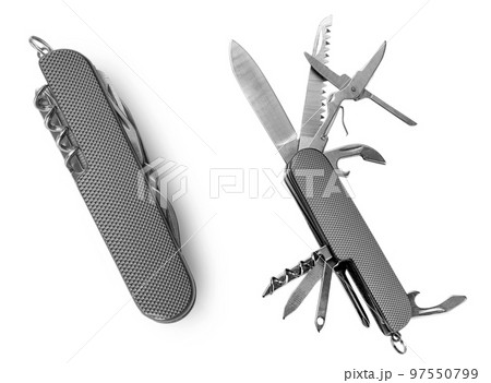 Knife multi-tool, isolated on white background. 97550799