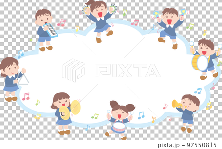 楽器を演奏する子どもたち_タイトル用吹き出し枠_水色 97550815
