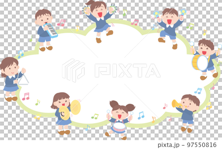 楽器を演奏する子どもたち_タイトル用吹き出し枠_黄緑 97550816