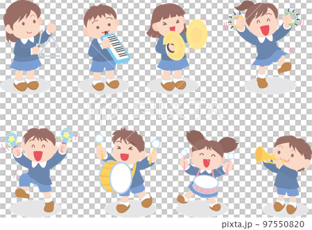 楽器を演奏する子どもたち_8人セット_足元影あり 97550820