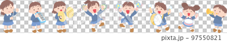 楽器を演奏する子どもたち_8人セット_一列並び 97550821