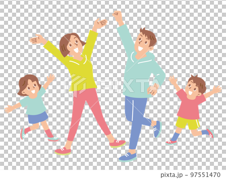 A cheerful family of four jumping happily 97551470